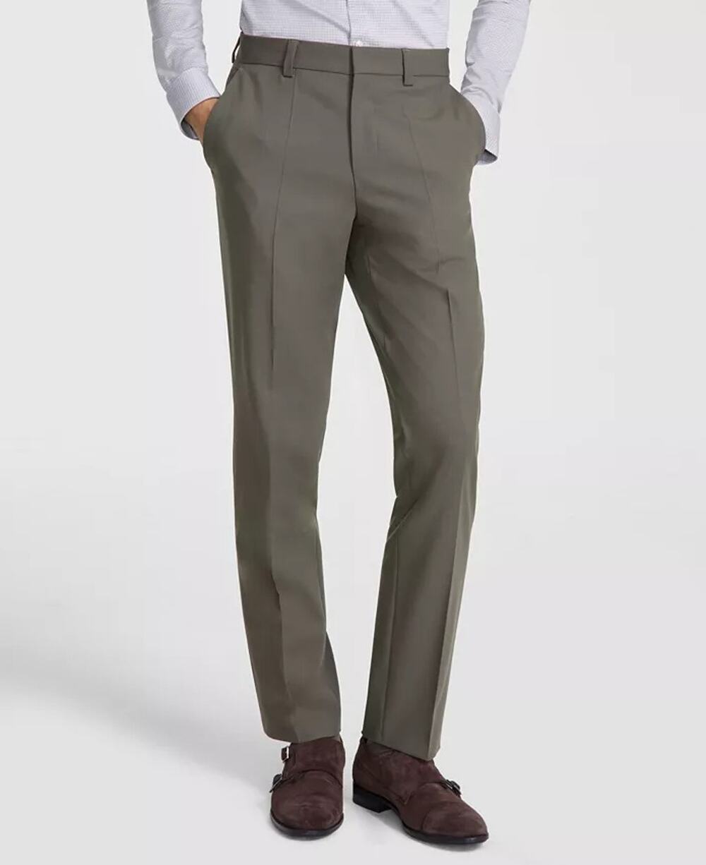 Hugo Boss Men's Dark Beige Solid Wool Blend Tom Modern-Fit Dress Pants Size 30R